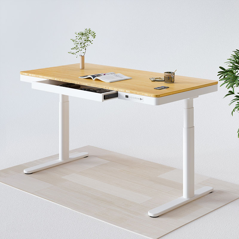 Product photograph of Flexispot Q8 Electric Adjustable Standing Desk With Drawer 8-in-1 Functional Standing Desk With Bamboo Desktop White from FlexiSpot UK