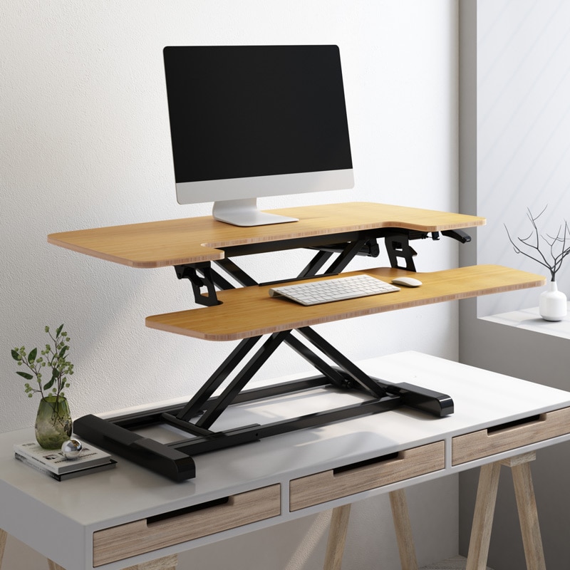 Product photograph of Flexispot New Bamboo Standing Desk Converter M7 Desk Stand from FlexiSpot UK