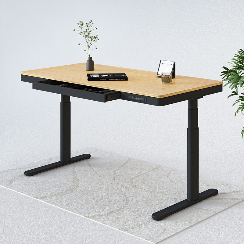 Product photograph of Flexispot 8-in-1 Standing Desk Q8 Blackwith Bamboo Desktop from FlexiSpot UK