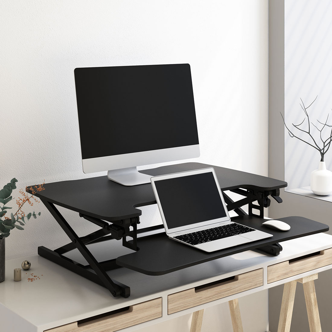 Product photograph of Flexispot Alcoveriser Standing Desk Converters M8 Small Black Black Folding Desk Converter M8 28 from FlexiSpot UK