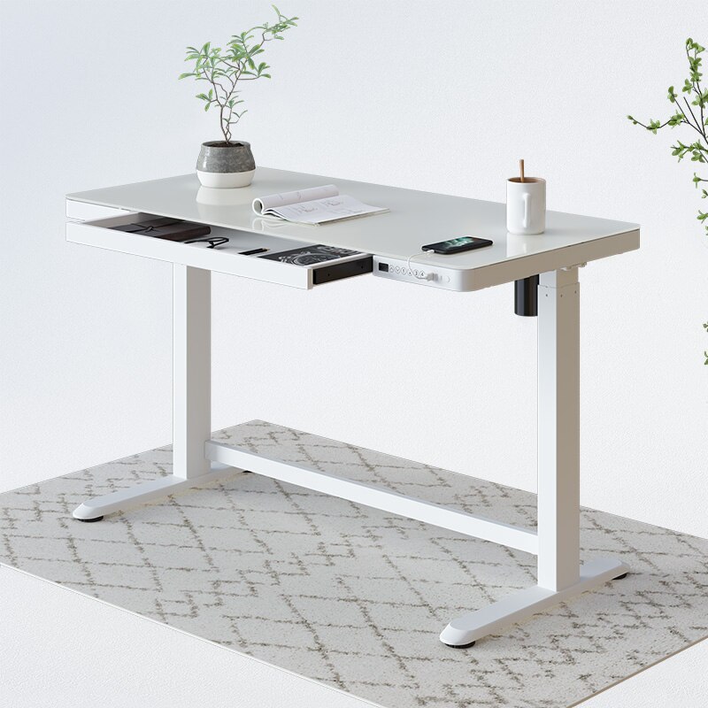 Product photograph of Flexispot Standing Desk Glass Top With Drawer Comhar White Multi-functional Computer Desk from FlexiSpot UK