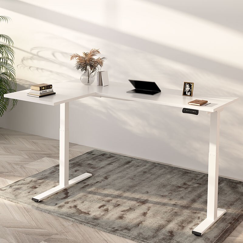 Product photograph of Flexispot L-shaped Electric Height-adjustable Computer Desk E1l White With Anti-collision Protection from FlexiSpot UK