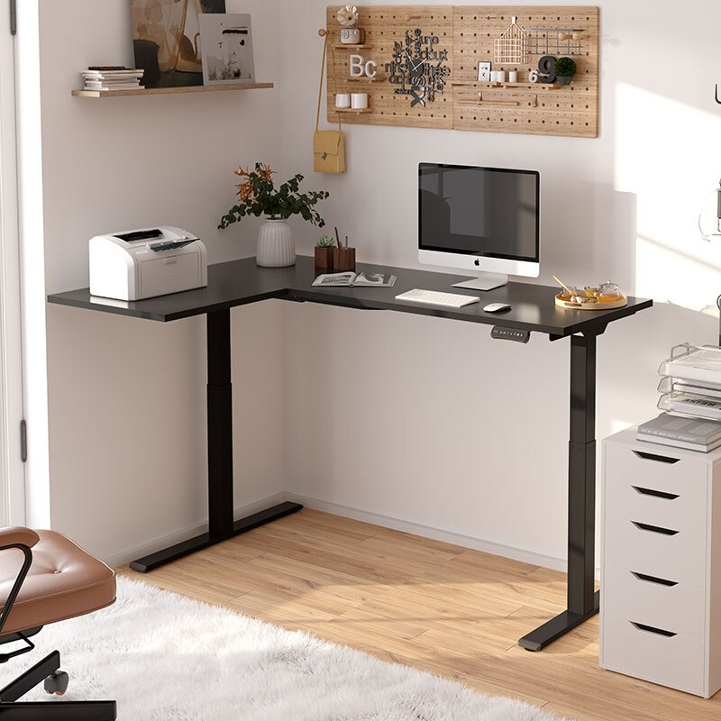 Product photograph of Flexispot Black Standing Desk L-shaped Electric Height-adjustable Computer Desk E1l With Anti-collision Protection from FlexiSpot UK