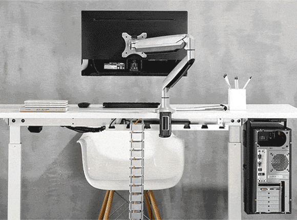 FlexiSpot CH2B rotating beneath a height-adjustable desk